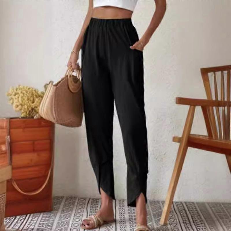 Elegant Casual Cotton and Linen Pencil Pants Spring Autumn New Solid Color Plus Size Loose Pockets Crop Pants Fashion Office Trousers 1072