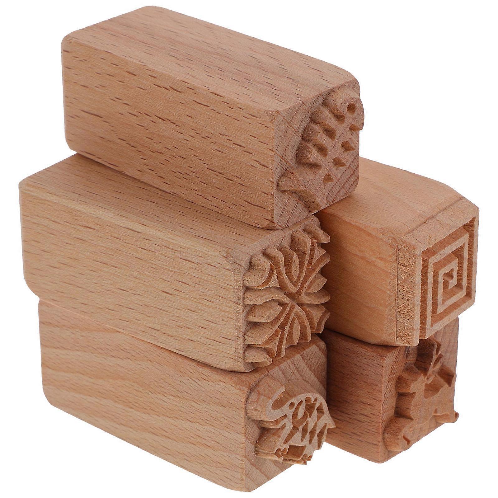 Wooden Cake Stamps for Baking Use Non-Sticky Easy Demoulding Set of 5 Light Brown