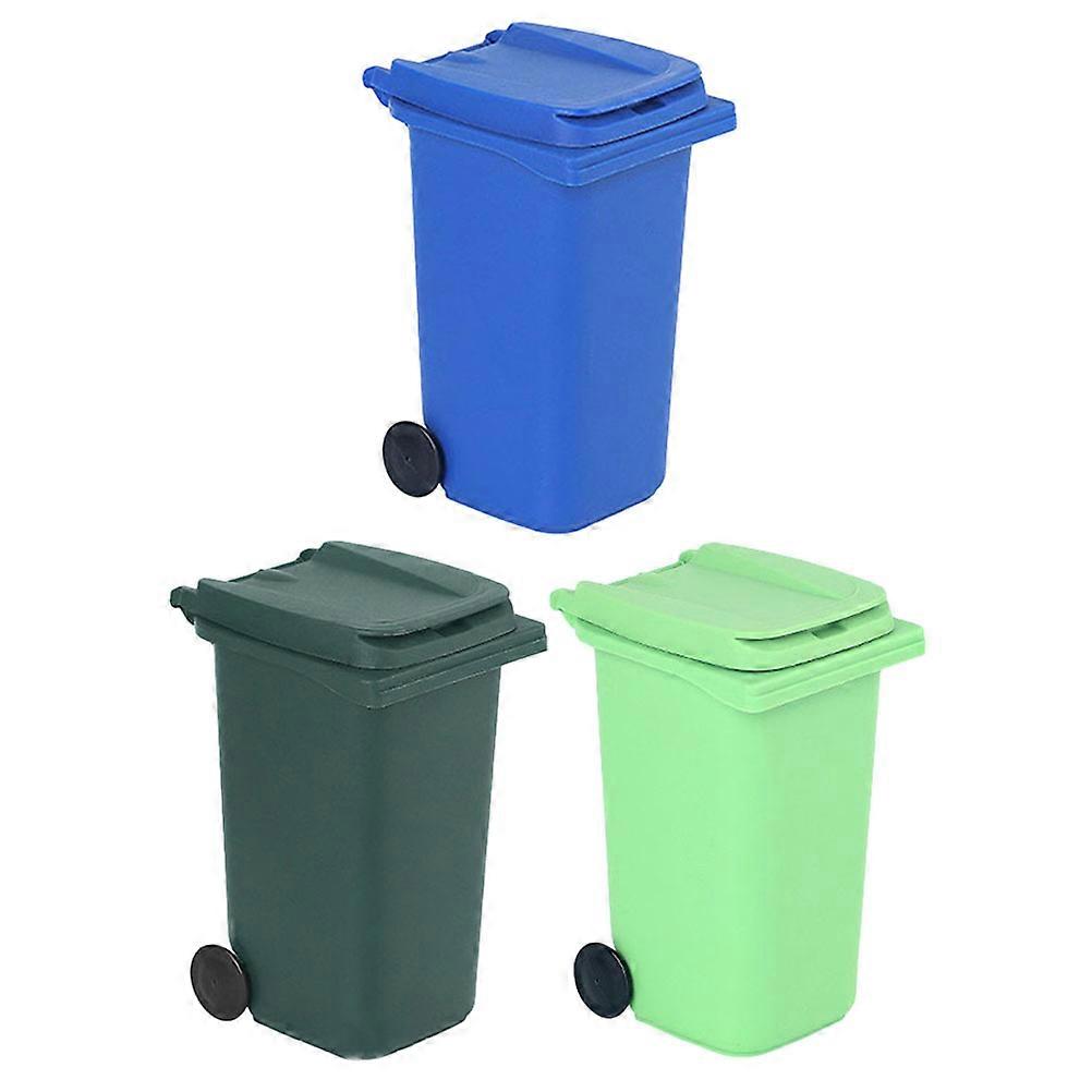 Small Trash Can with Lid for Home Use Lightweight Portable Plastic Desk Mini Waste Bucket 3 Pieces