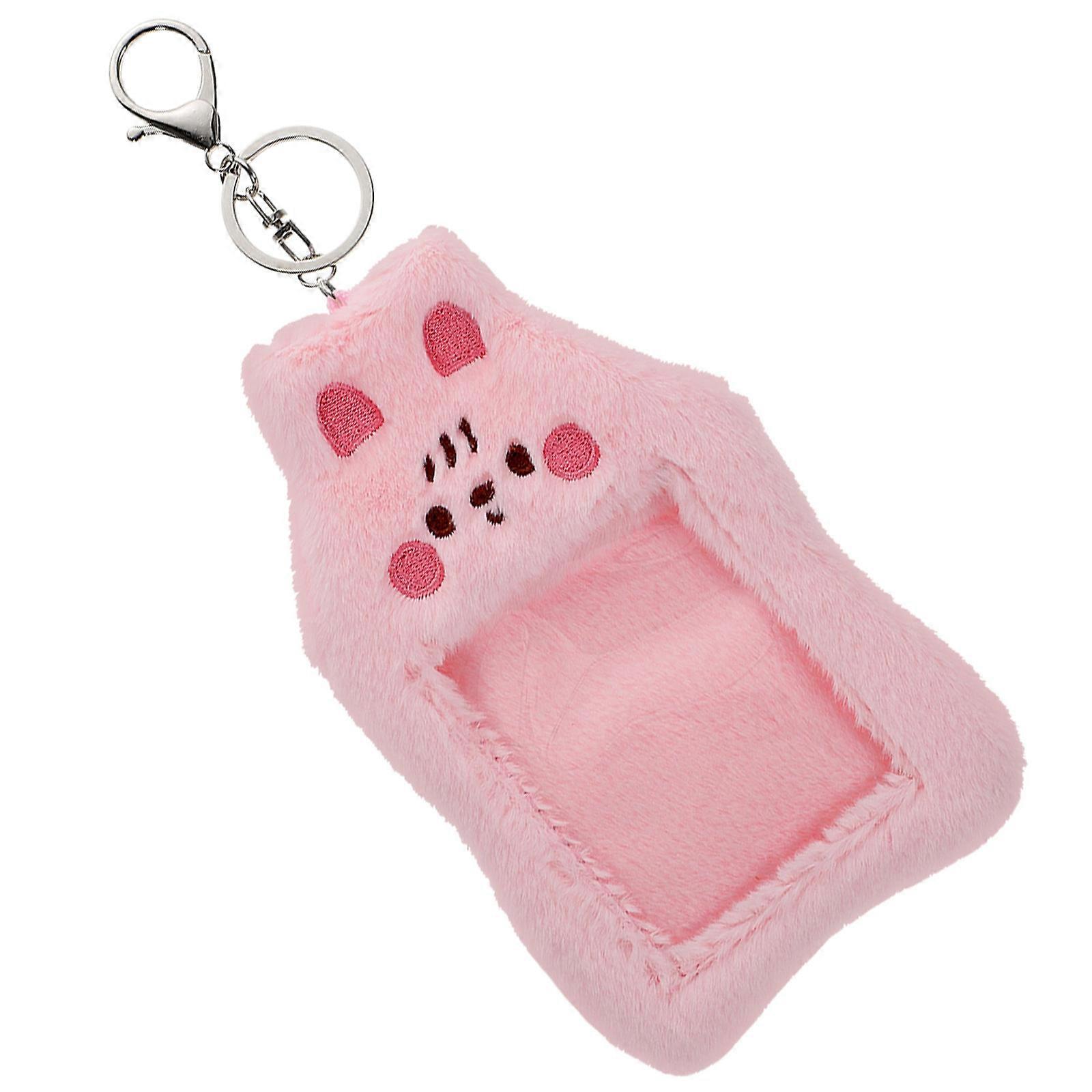 Cartoon Id Card Holder Clip Practical Plush Card Protector For Name Cards Pink 1Set