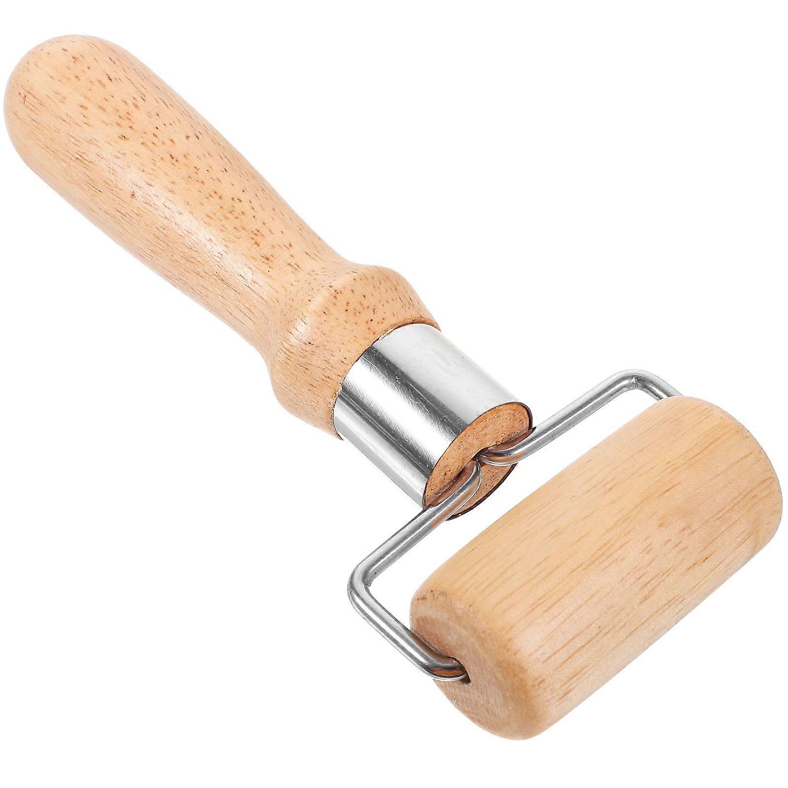 Wooden Handle Rolling Pin for Kitchen Stainless Steel and Wood Khaki Color 7.5 Inches