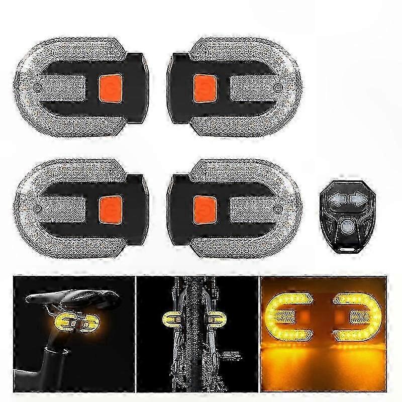 4Pcs USB Rechargeable Bike Turn Signal with Remote, 5 Modes Waterproof Strobe Tail Light for Cycling Safety, Black Split/Integrated Design