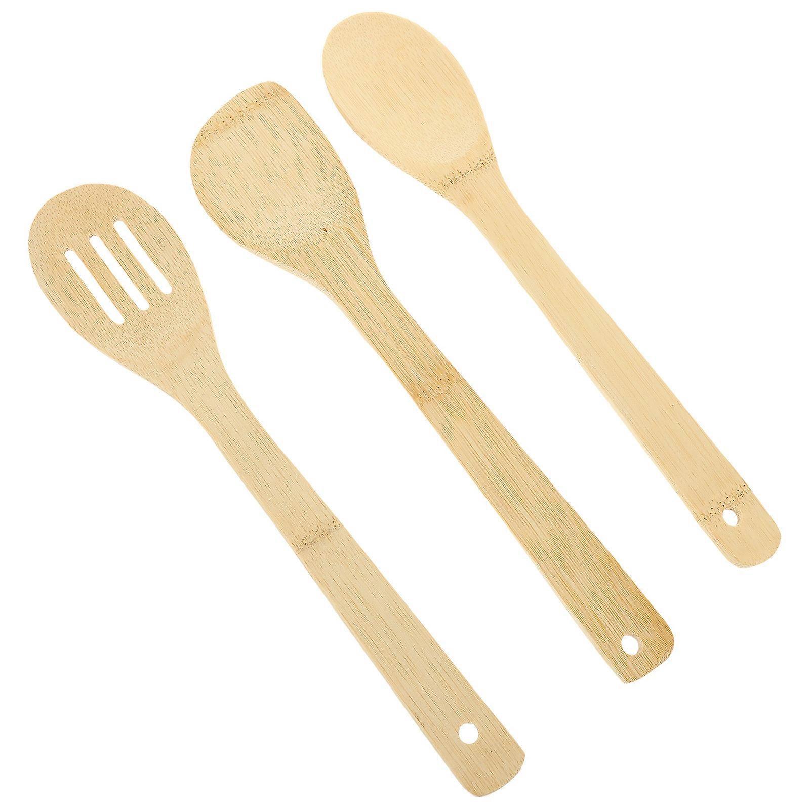 3Pcs Bamboo Kitchen Set Ergonomic Long Handle Heat Resistant Utensils for Baking