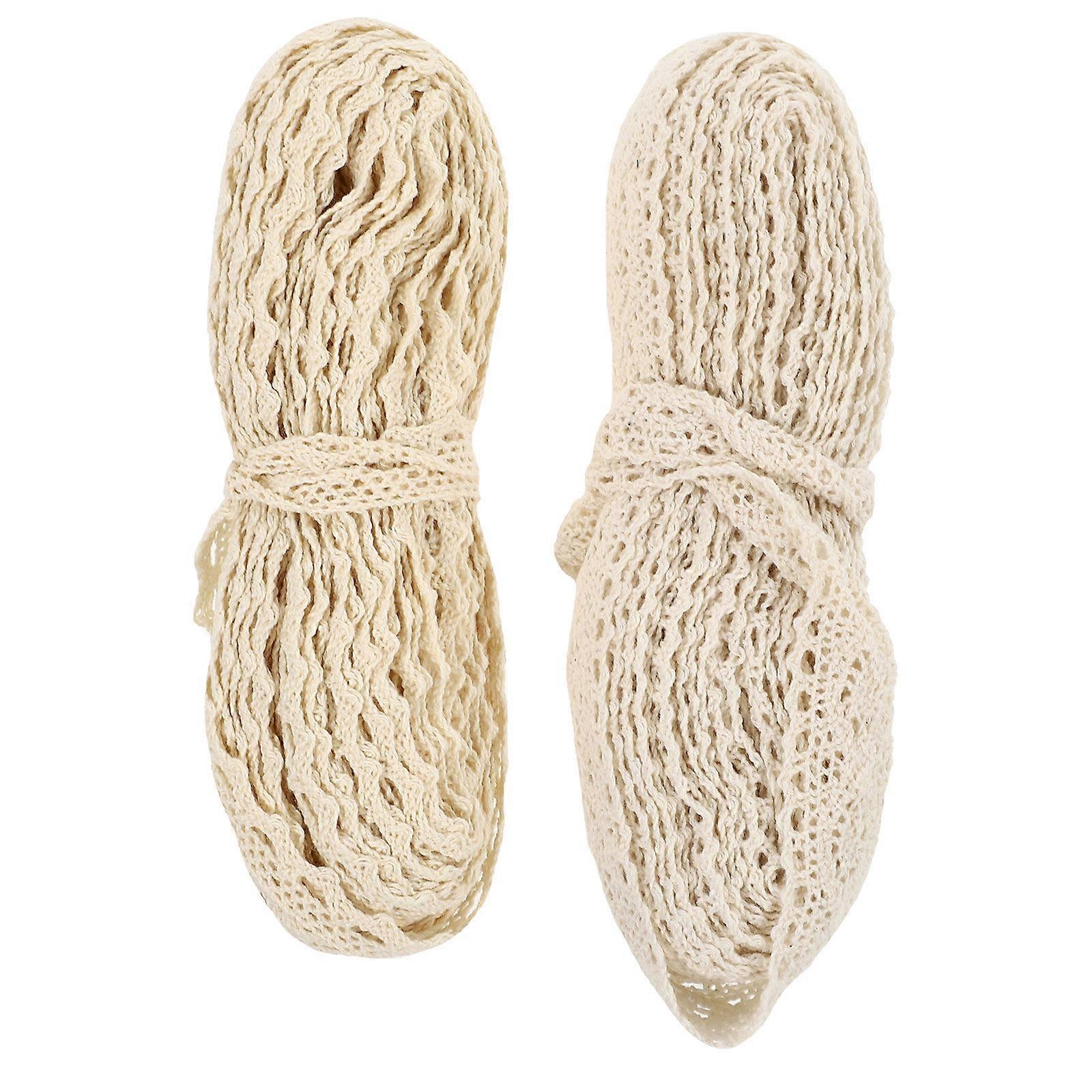 2 Rolls of Beige Synthetic Lace Ribbons for DIY Clothing and Craft Decorations