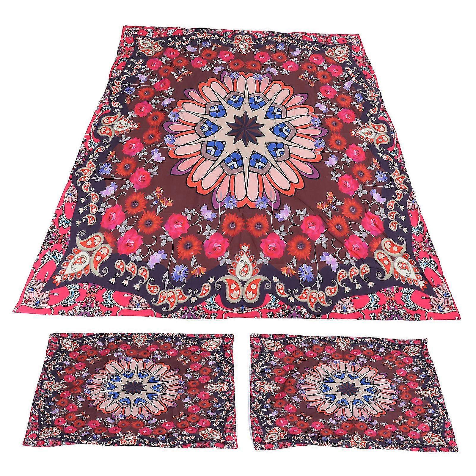 3PCS Bohemian Style Red Flower Pattern Bedding Set - Quilt Cover with Pillowcase for Bedroom Decor & Cozy Sleep Essentials
