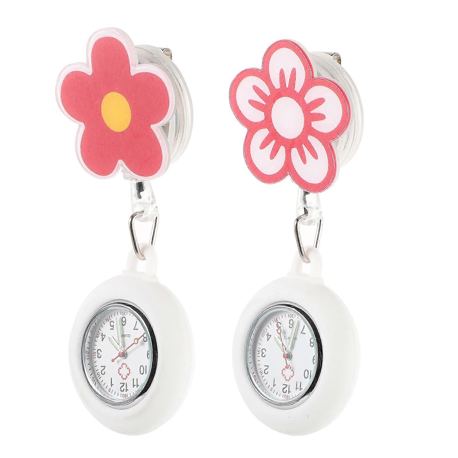 Luminous Cartoon Nurse Pocket Watch Brooch For Medical Professionals Assorted Color Classic Design 2Pack