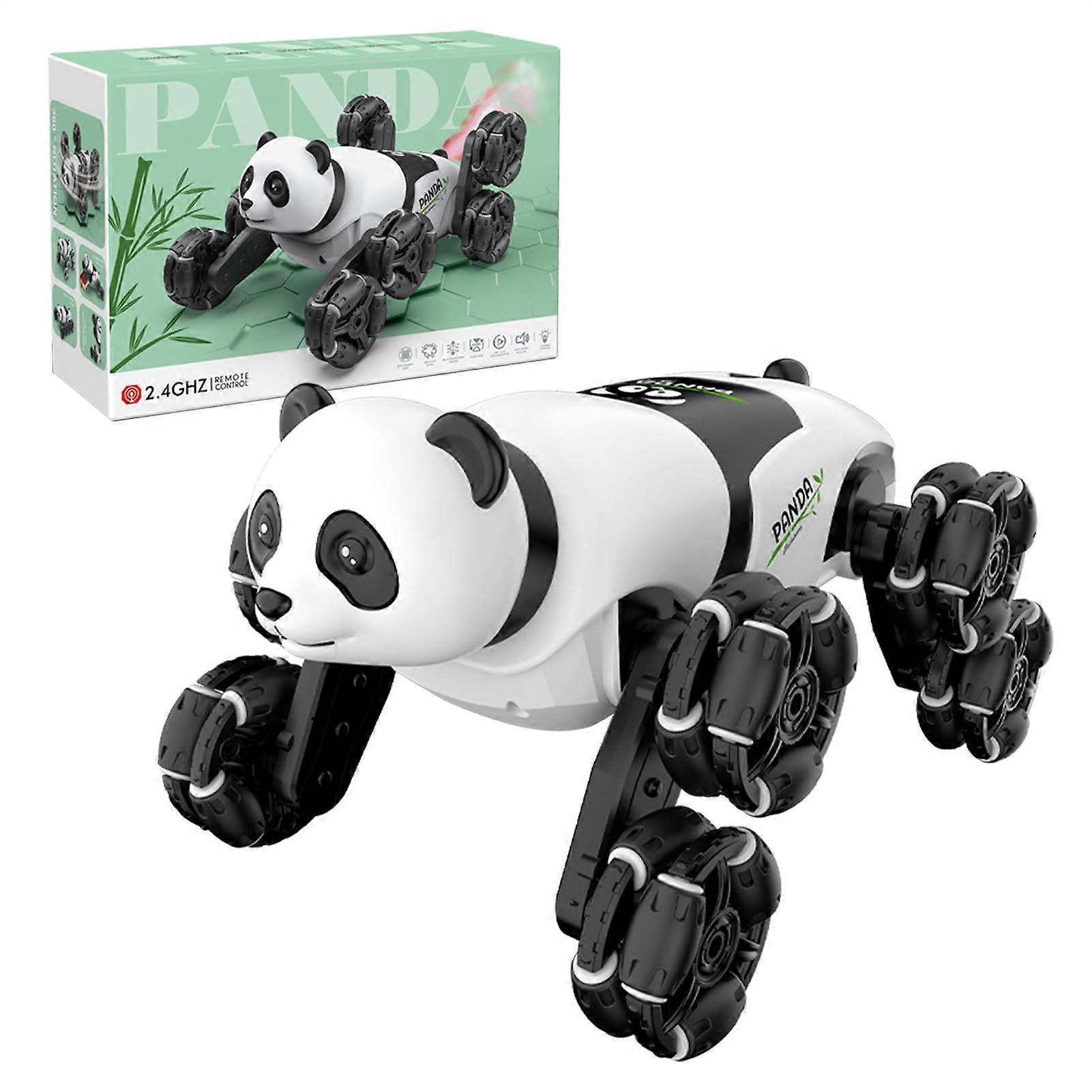 Remotecontrolled stunt car, RC robot car with light spray  racing robot vehicle in panda design for kids, teens, and students.