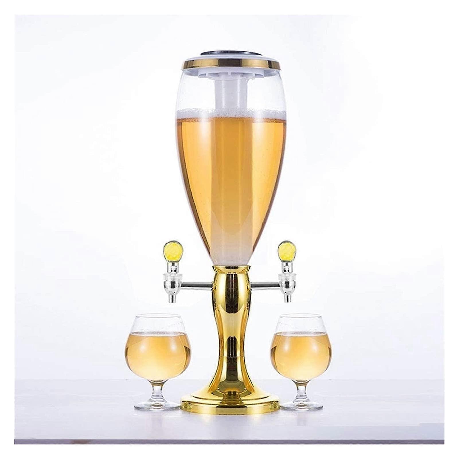 Beer Tower Dispenser, Beer Tower Drinks Dispenser with Double Tap, 3L, You Can Put Ice into the Ice Tube to Keep Beer Cold for Beer Lovers