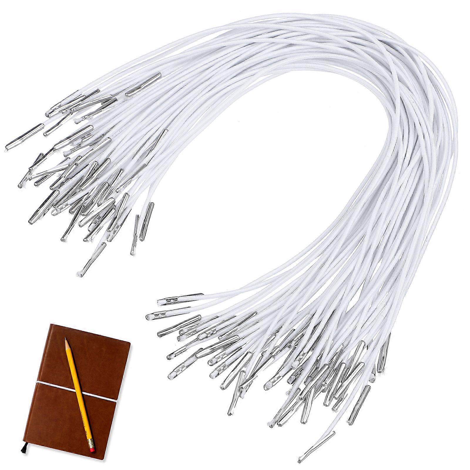 250Pcs Elastic Loop Barbed Cords For Book Binding Craft Projects White Stretch Round String With Metal Barbs For Hanging Badges And Signs
