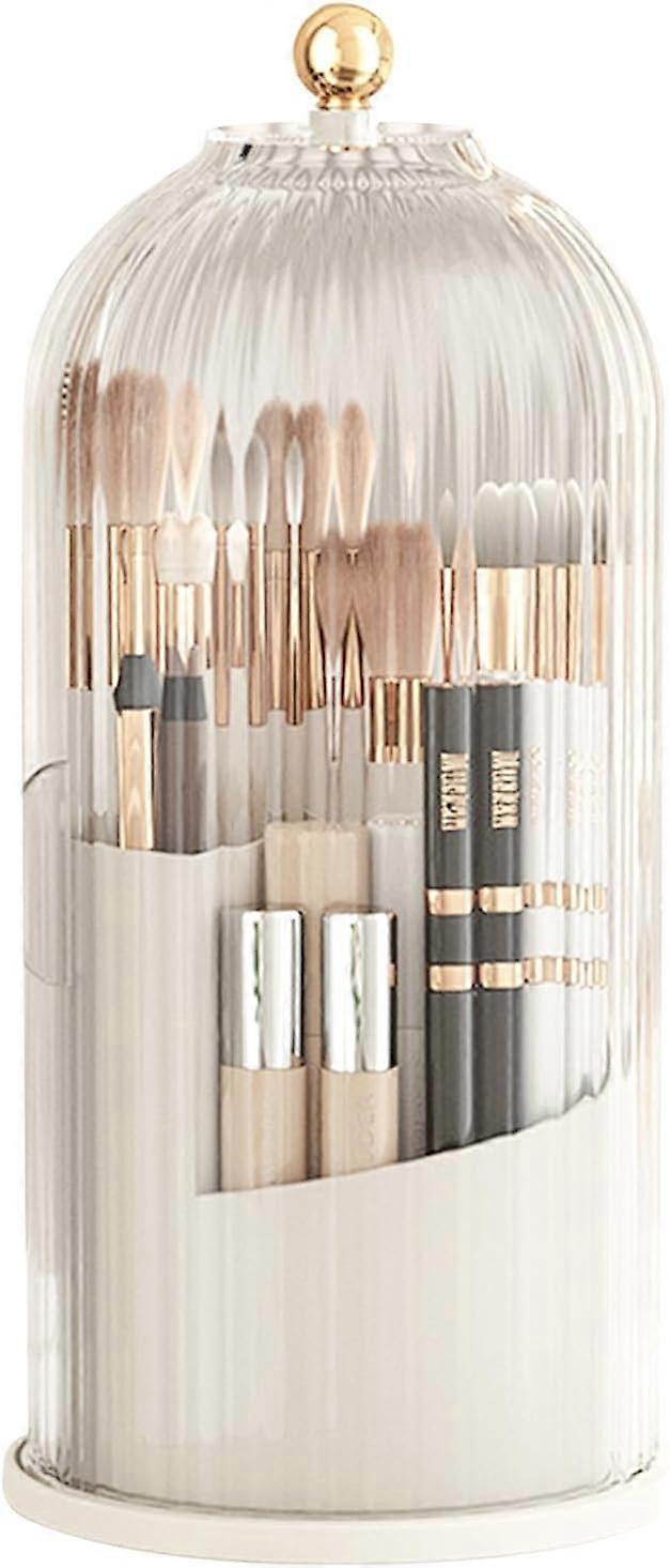 Suitable for Dressing Table  360° Rotating Dust-proof Transparent Makeup Brush Storage Box with Lid  Bathroom Rotating Cosmetic Storage Box