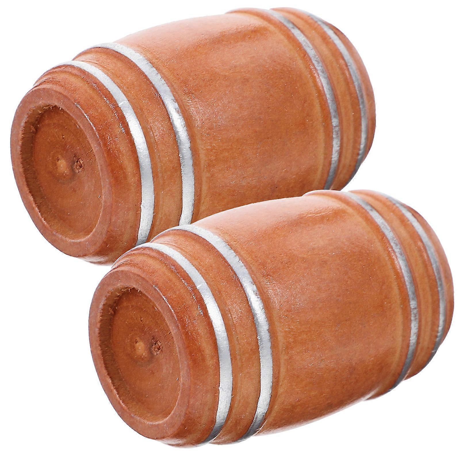 2pcs Mini Barrel Model Vintage Wooden Miniature Scene Decoration for Dollhouse & Photography Material for Collectors