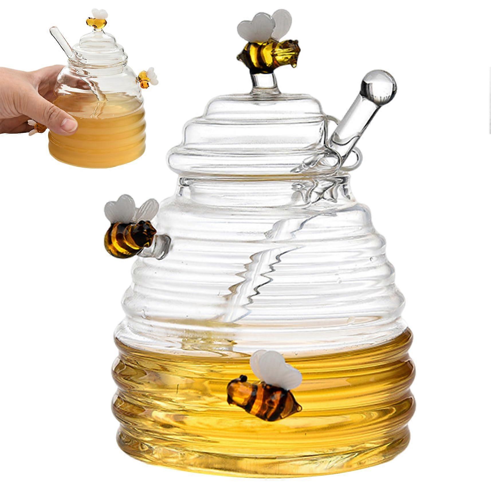 Honey Pot With Dipper, 500ml Jar With Lid For Honey Syrup Storage Clear