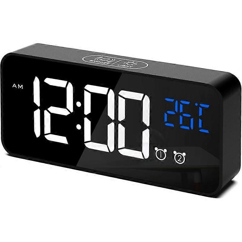 Digital Alarm Clock, LED Digital Clock Digital Alarm Clock with Temperature/Snooze/2 Alarms/12/24 Hours/USB Charging Port/16 Music (Black)
