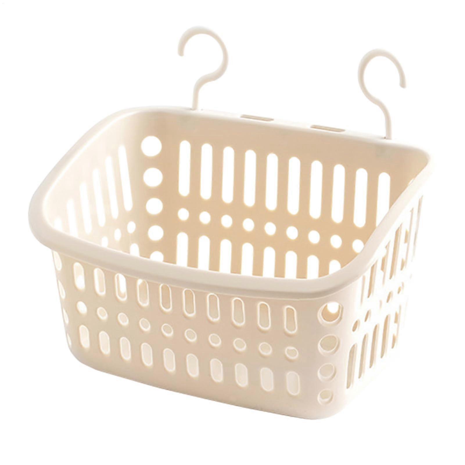 Poolside Storage Basket UV-Resistant Material Built-In Cup Holder Hooks and Drain Holes Pool Deck Organizer Apricot