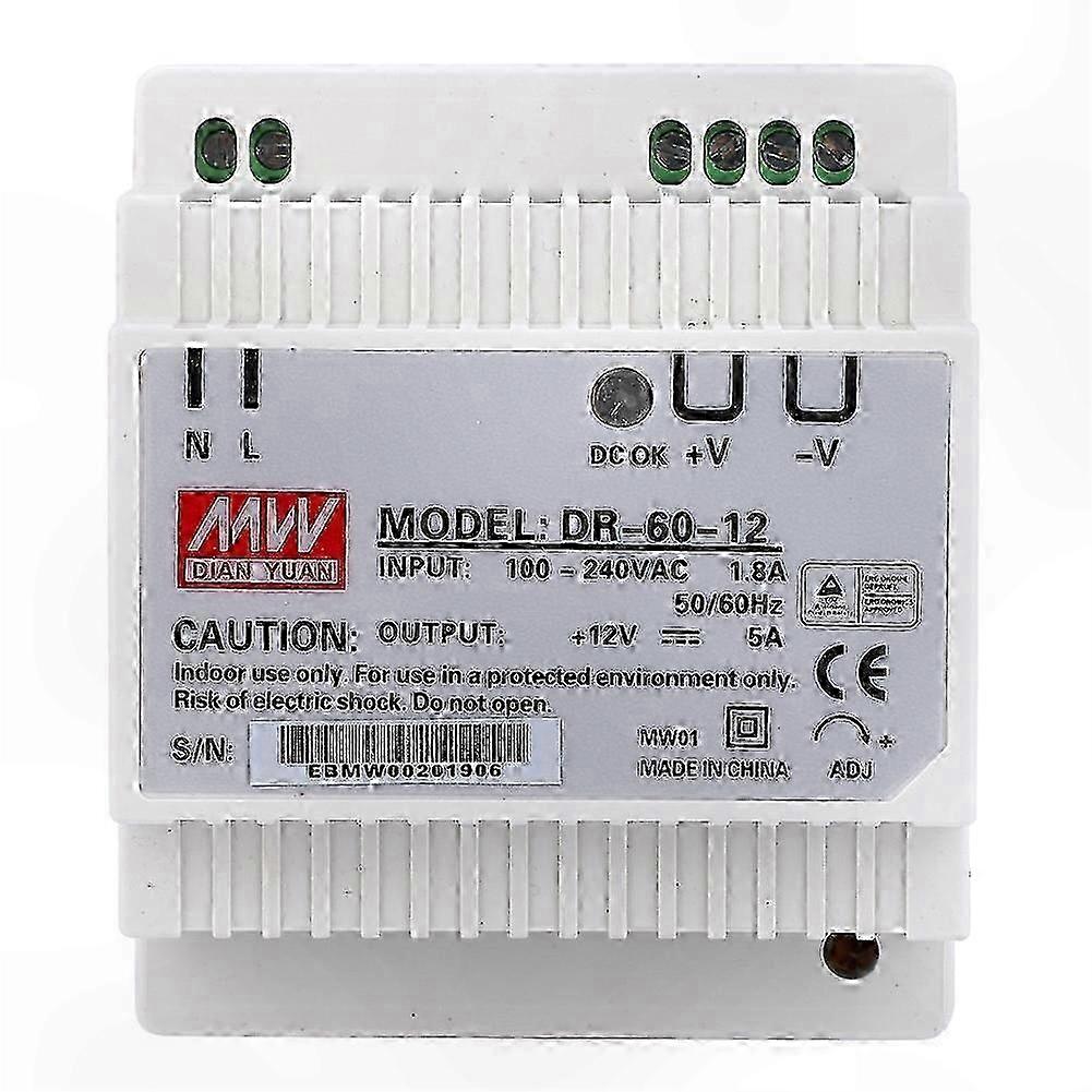 60W Single Output PWM Power Supply with DIN Rail Mount and 12V High-Precision Design