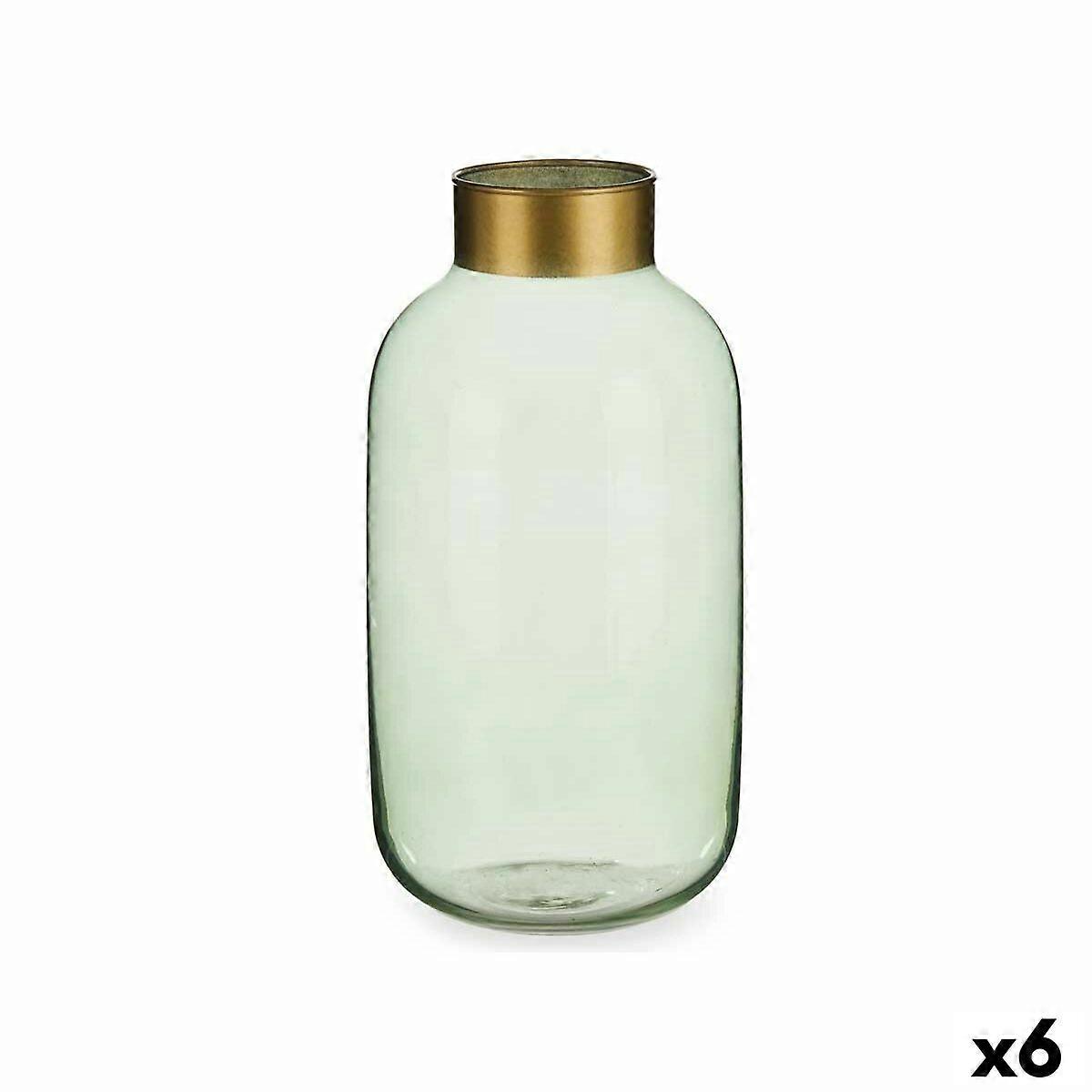 Vase Gift Decor Green Golden Glass 14,5 x 29,5 x 14,5 cm (6 Units)