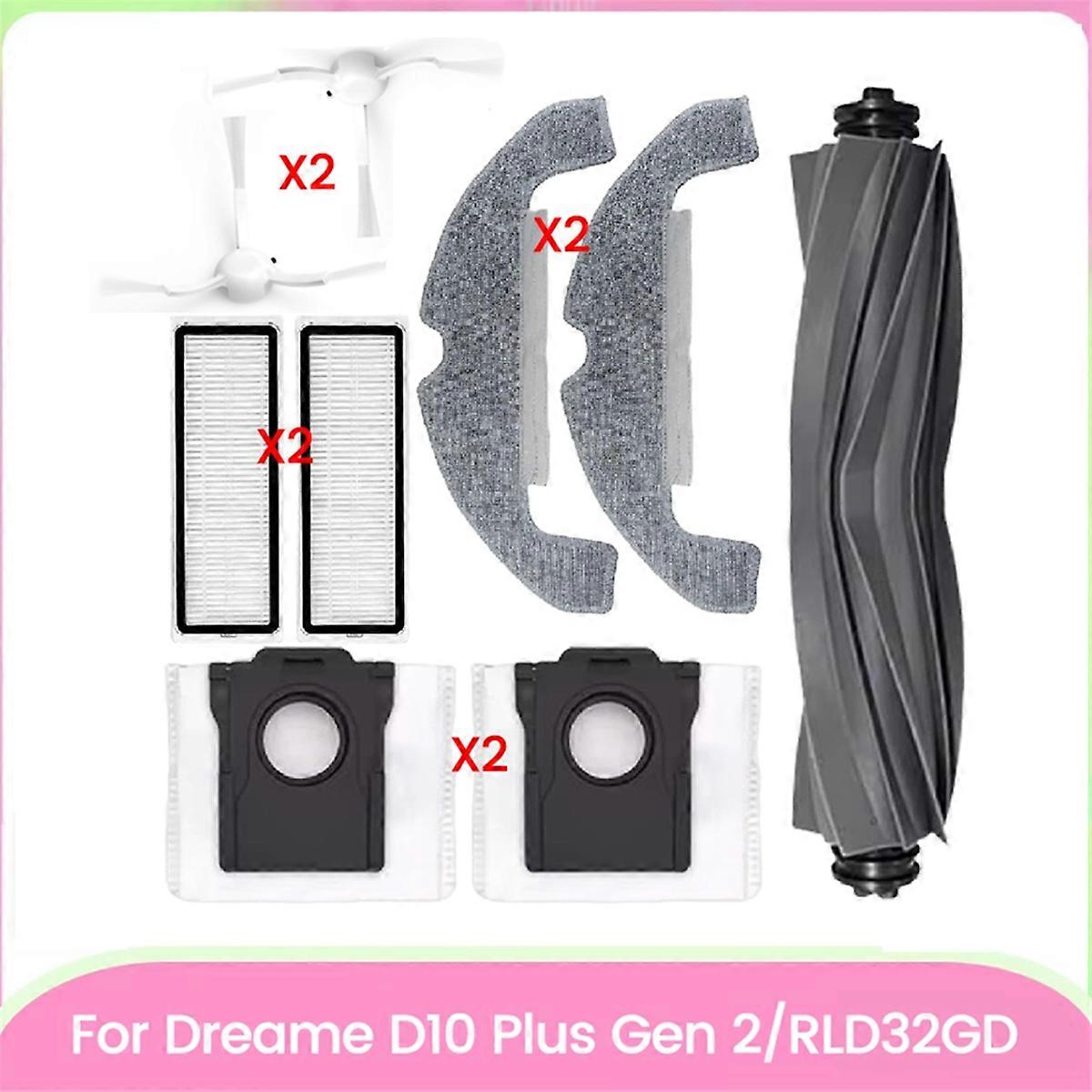 9PCS Main Side Brush Filter Dust Bag Mop Cloth for D10 Plus Gen 2/RLD32GD Vacuum Attachment