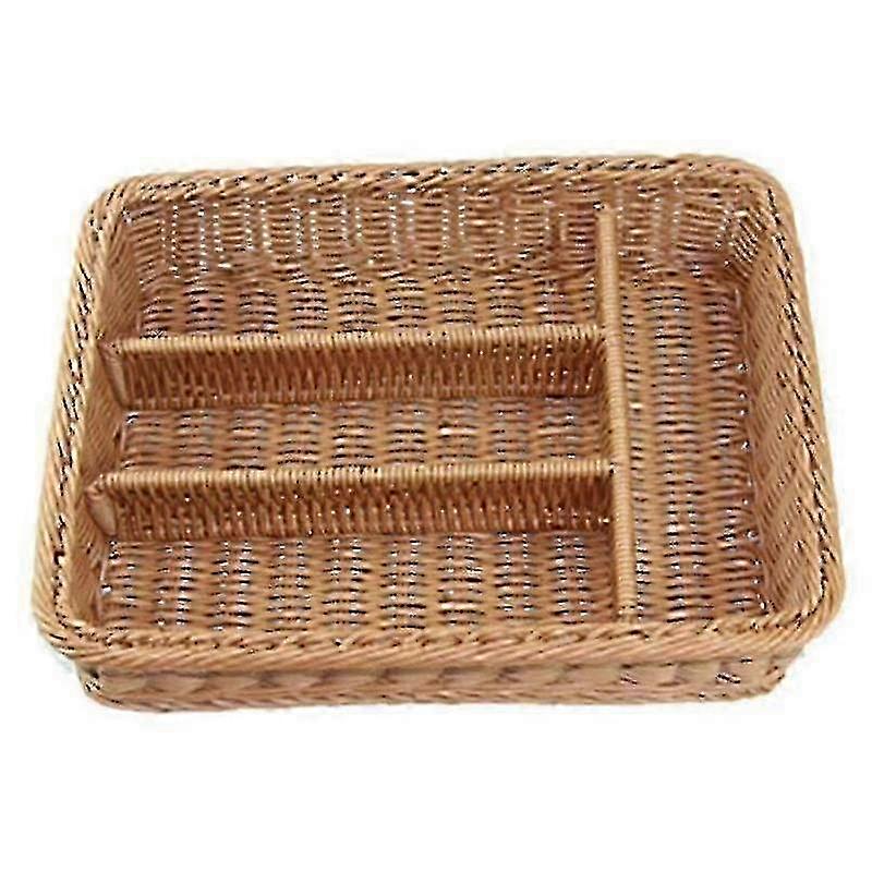 Rattan Cutlery Storage Basket with 4 Compartments for Kitchen Drawer Organizer 2025