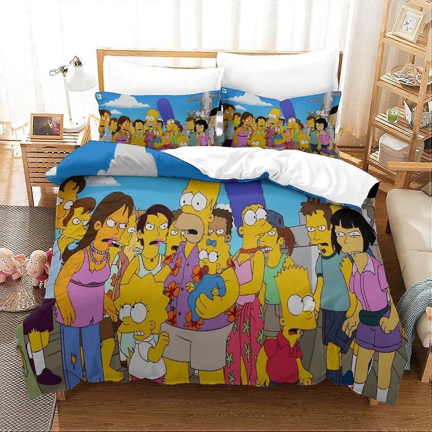 Duvet Cover Set Bedding Set 3 Pieces Set Ultra Soft Microfiber Polyester Comforter Cover 3D Simpson Printing Theme Quilt Cover with Zipper Closure Eas