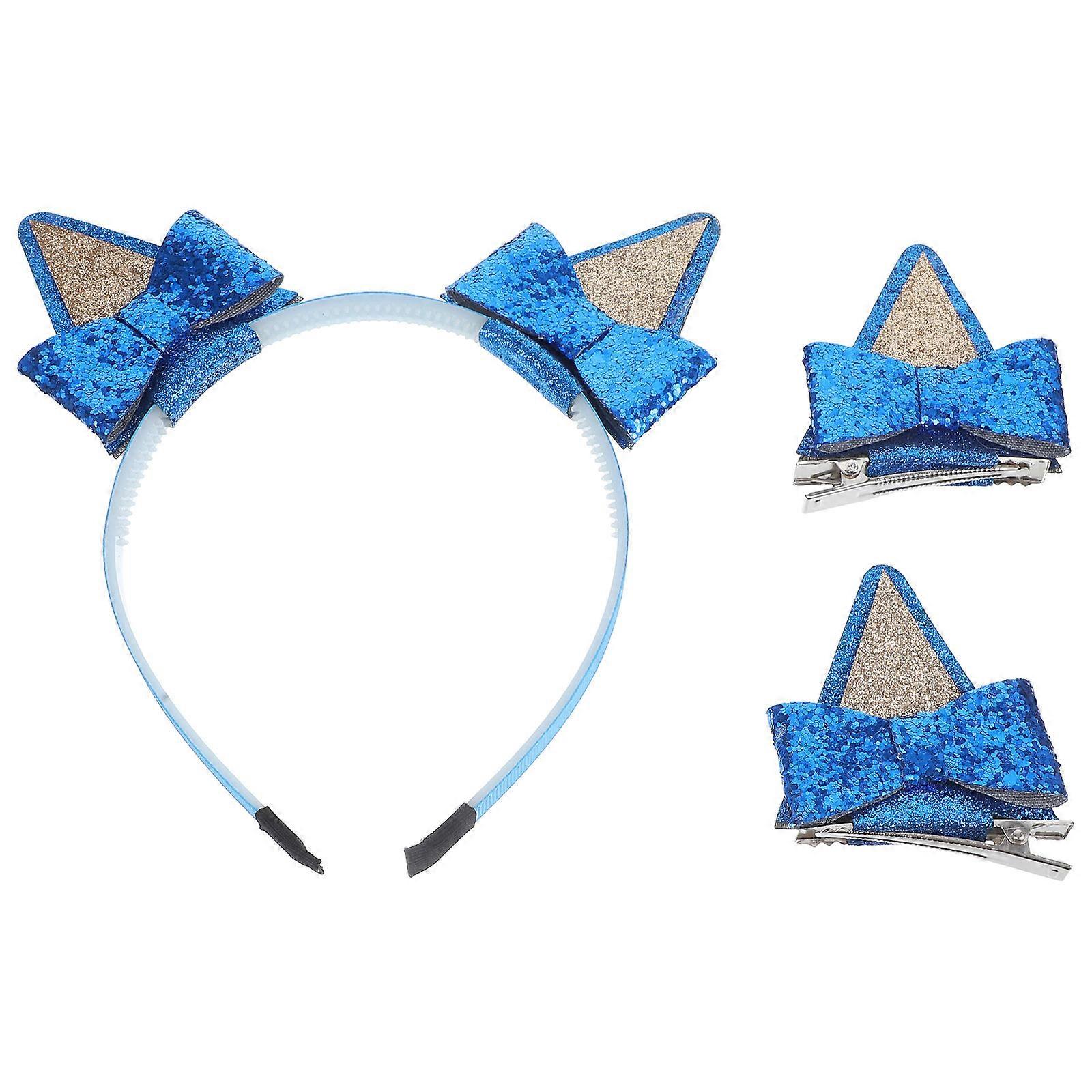 Children Cat Ear Headband Cute Bow Headband for Kids 4Sets Blue Style