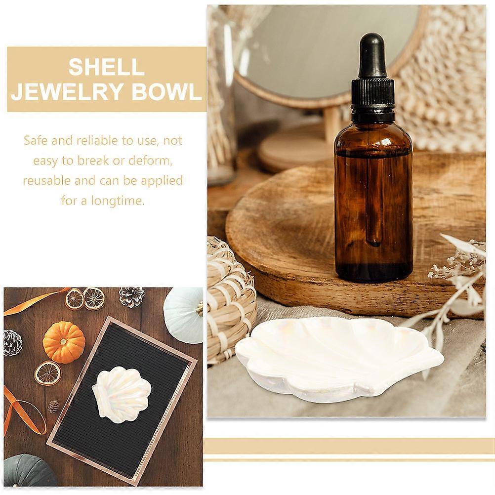 Shell Jewelry Organizer Ceramic Trinket Dish for Storage 2Pcs White