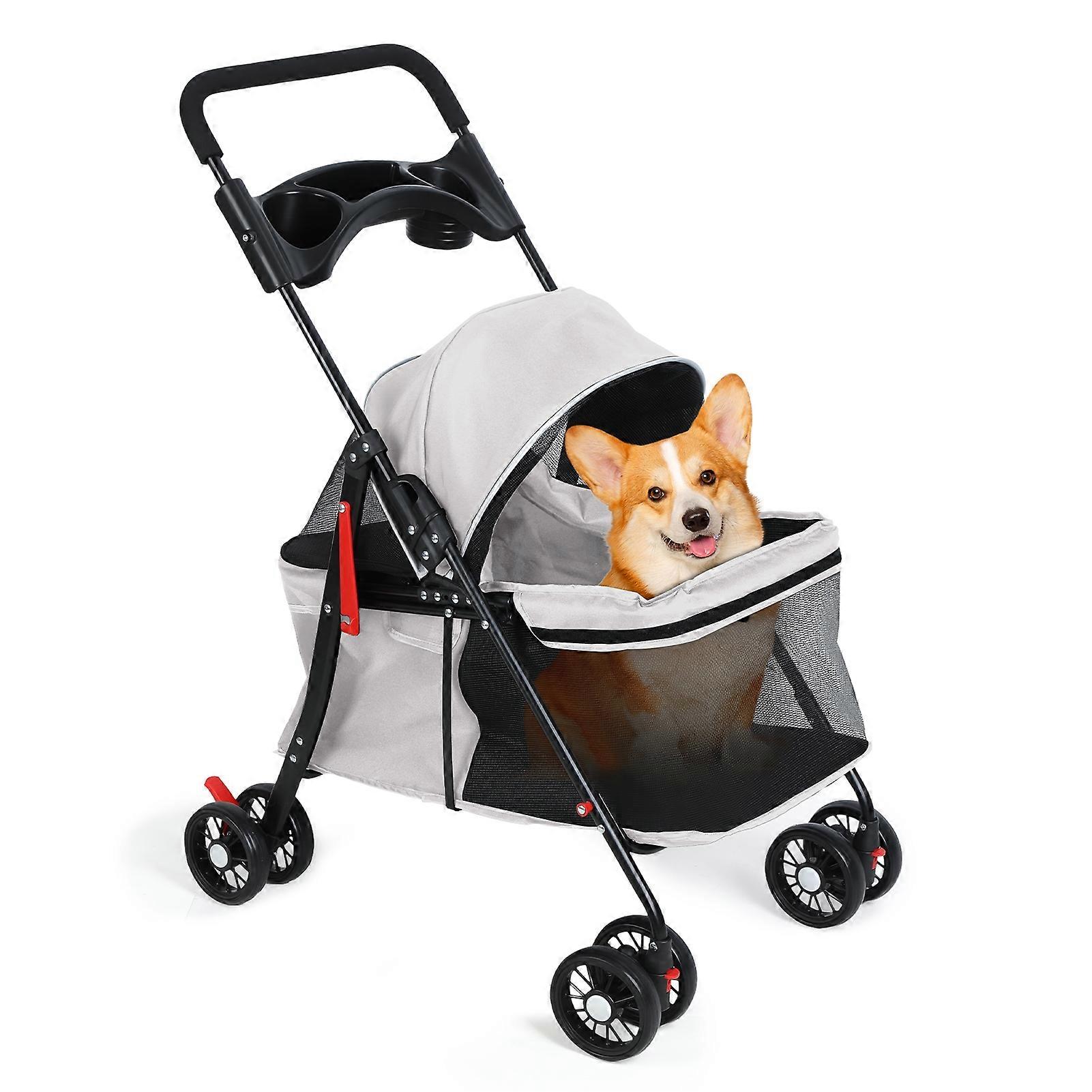 Pet Stroller for Dogs & Cats, Folding Travel Stroller, Cat Jogger Strollers with Wheels, Adjustable Canopy, for Small to Medium Pets