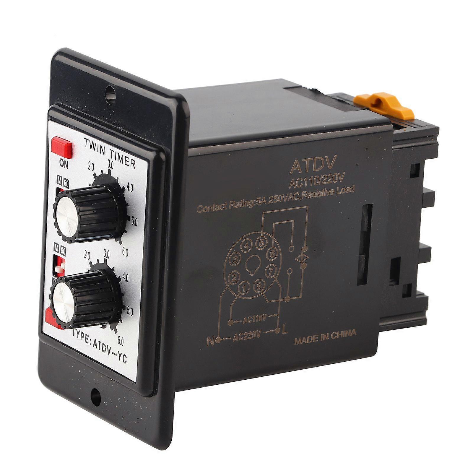On Off Twin Timer Relay Knob Control Time Switch ATDV-YC 6S-60M (AC 110/220V)