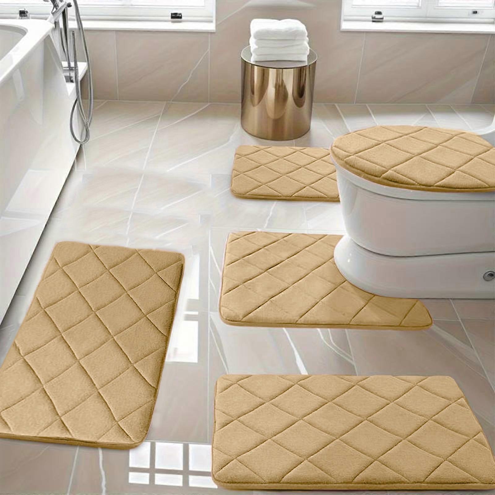 Yoloke 5PC Memory Foam Bath Mat Set - Non-Slip, Soft & Absorbent, Machine Washable, Includes Toilet Mats, Bath & Floor Mats