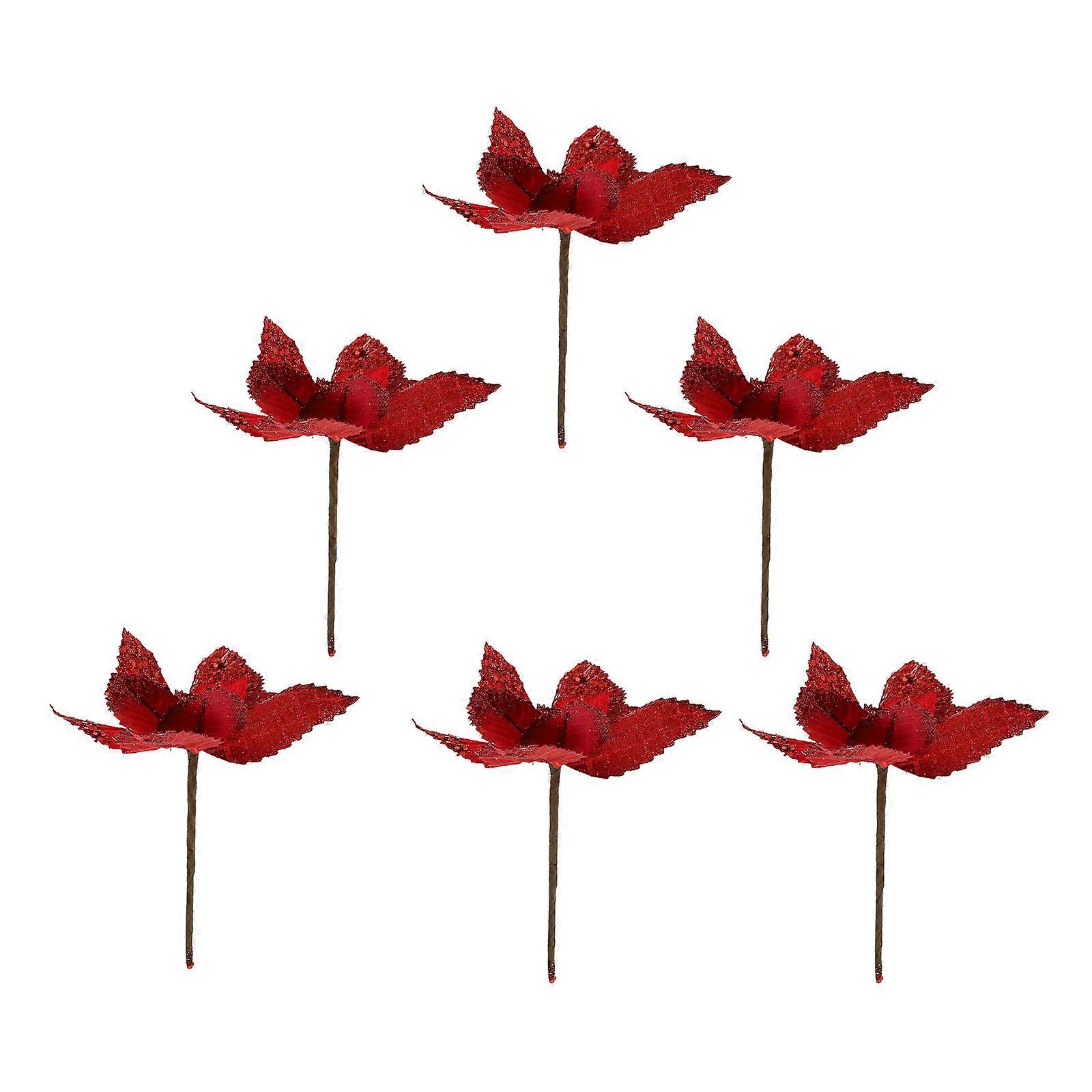 Red Artificial Christmas Flower for Decoration 12Pcs Polyester Simulated Flower