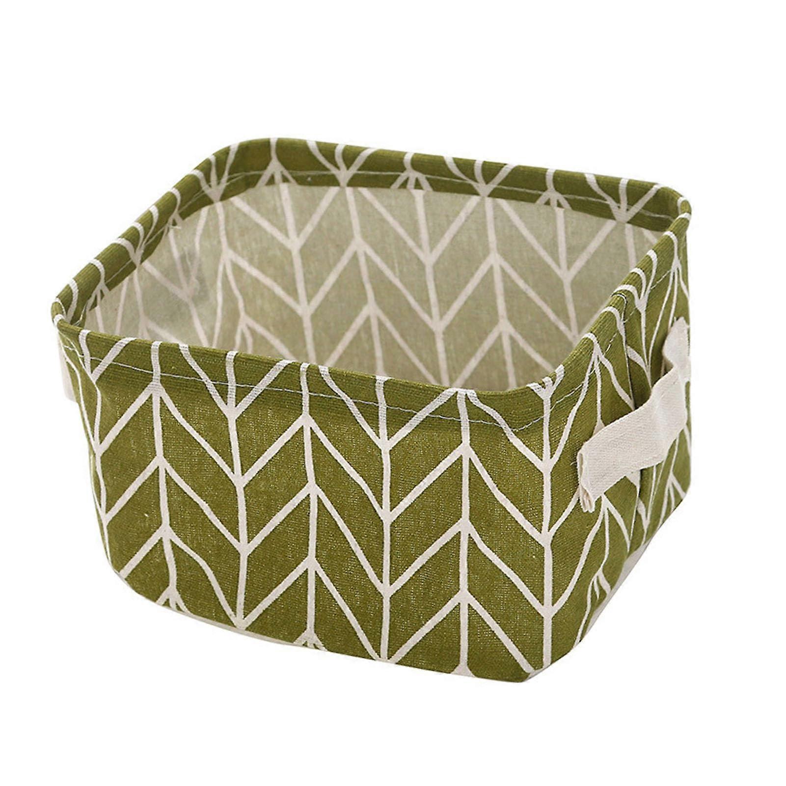 Small Cotton Linen Storage Basket, Mini Fabric Organizer with Handle for Home Shelves and Desk Use, 12x8 Inches