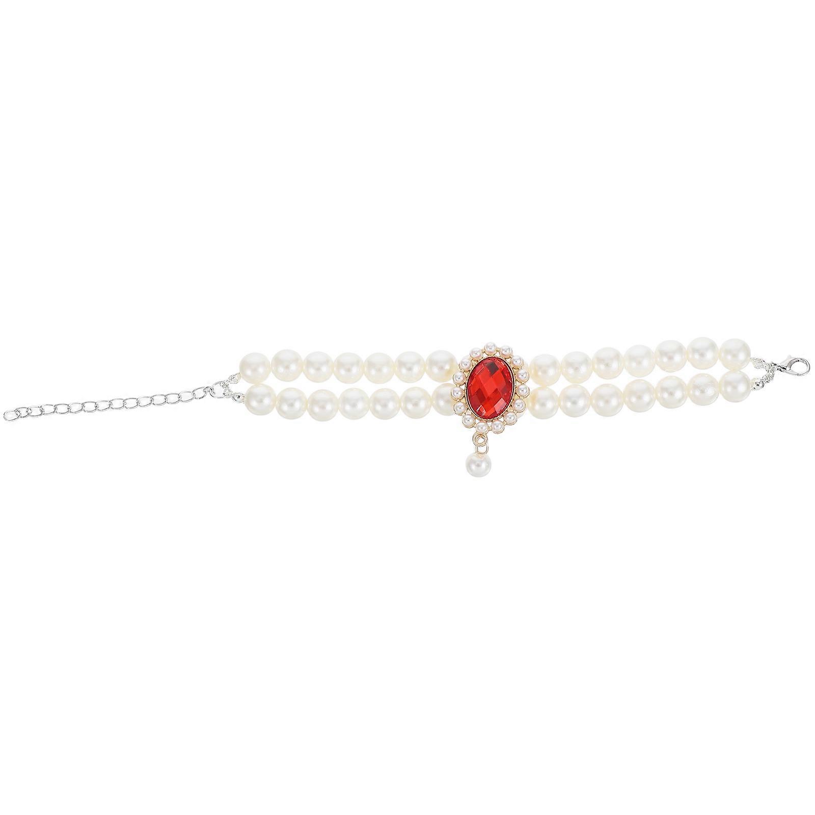 Red Double Layer Pearl Necklace for Dogs Adjustable Collar 4Pcs Set