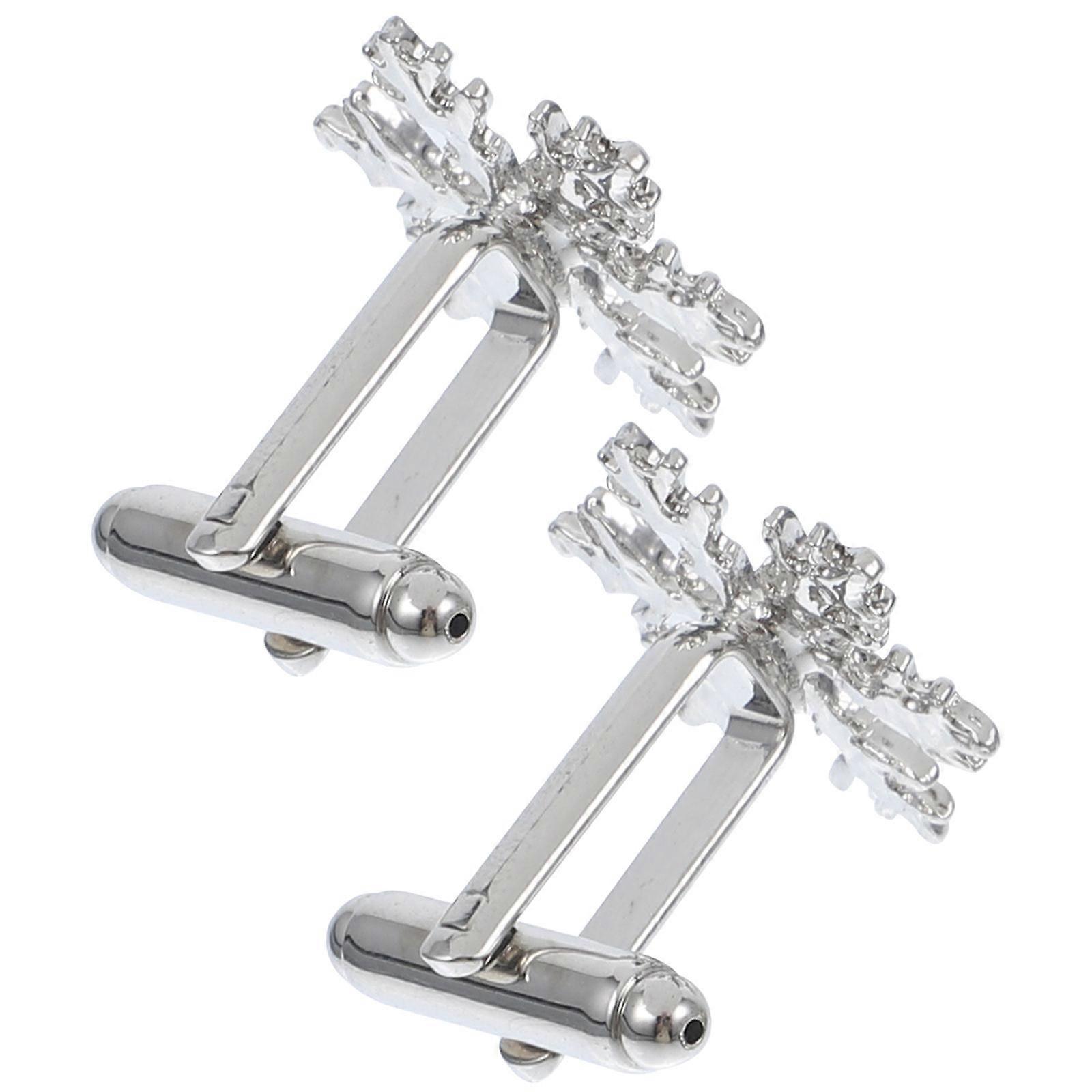Snowflake Design Copper Cufflinks for Suit and Shirt 3Pcs Pair Silver