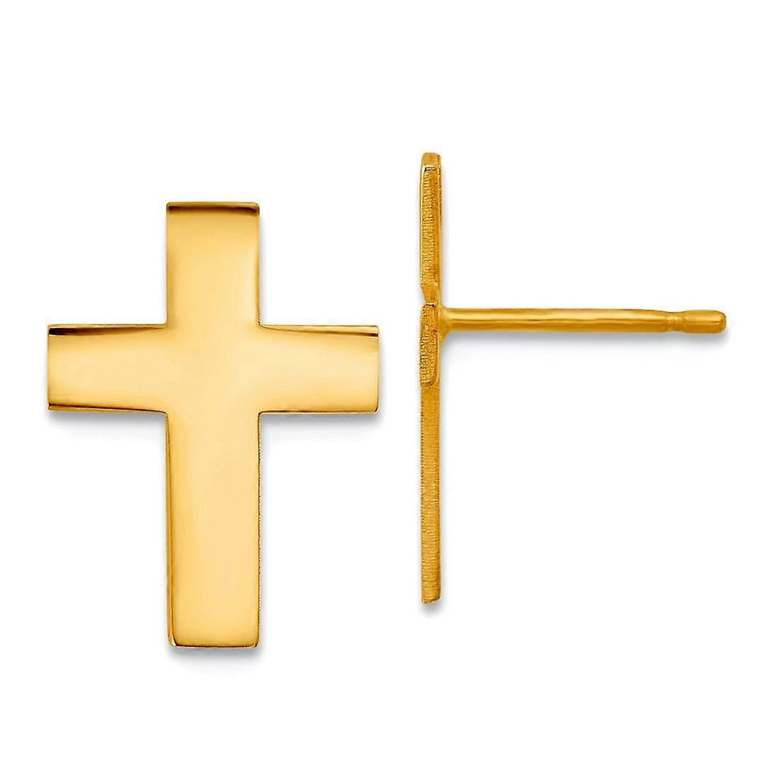 Boucles d'oreilles à tige en or jaune massif 10 carats poli, motif croix religieuse, pour femme – 1,2 gramme