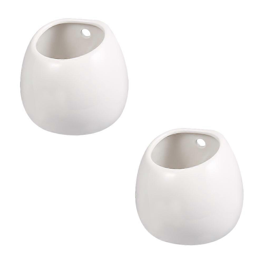 Succulent Plant Pot 2Pcs White Ceramic Wall Hanging Planter with Versatile Decor for Storage Use