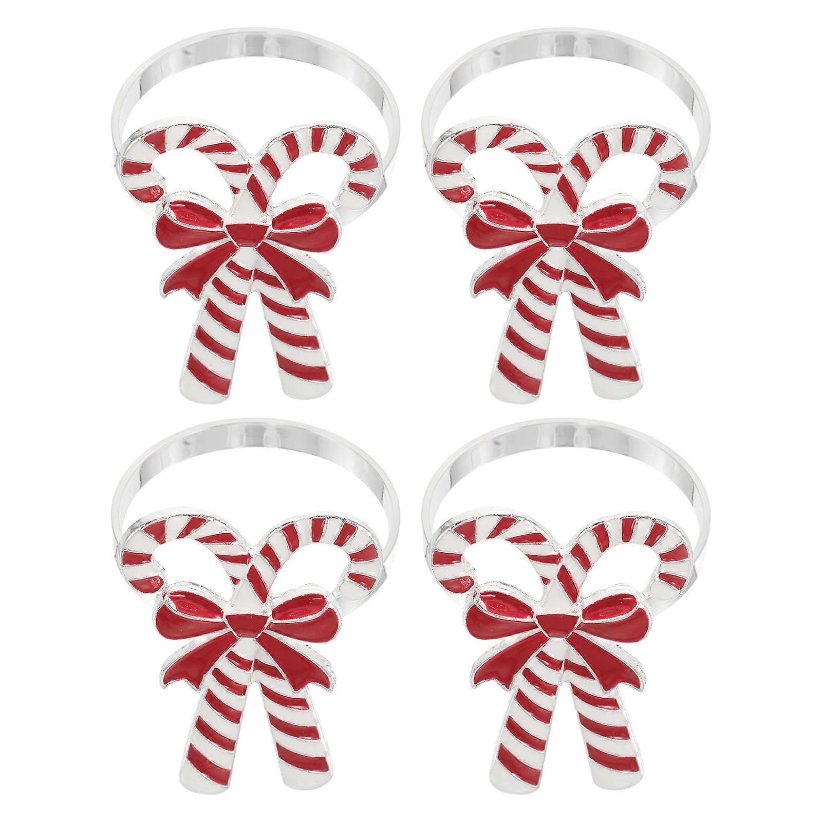 Festive Decoration 12 Pcs Christmas Napkin Rings Candy Cane Tableware Assorted Color Easy To Clean