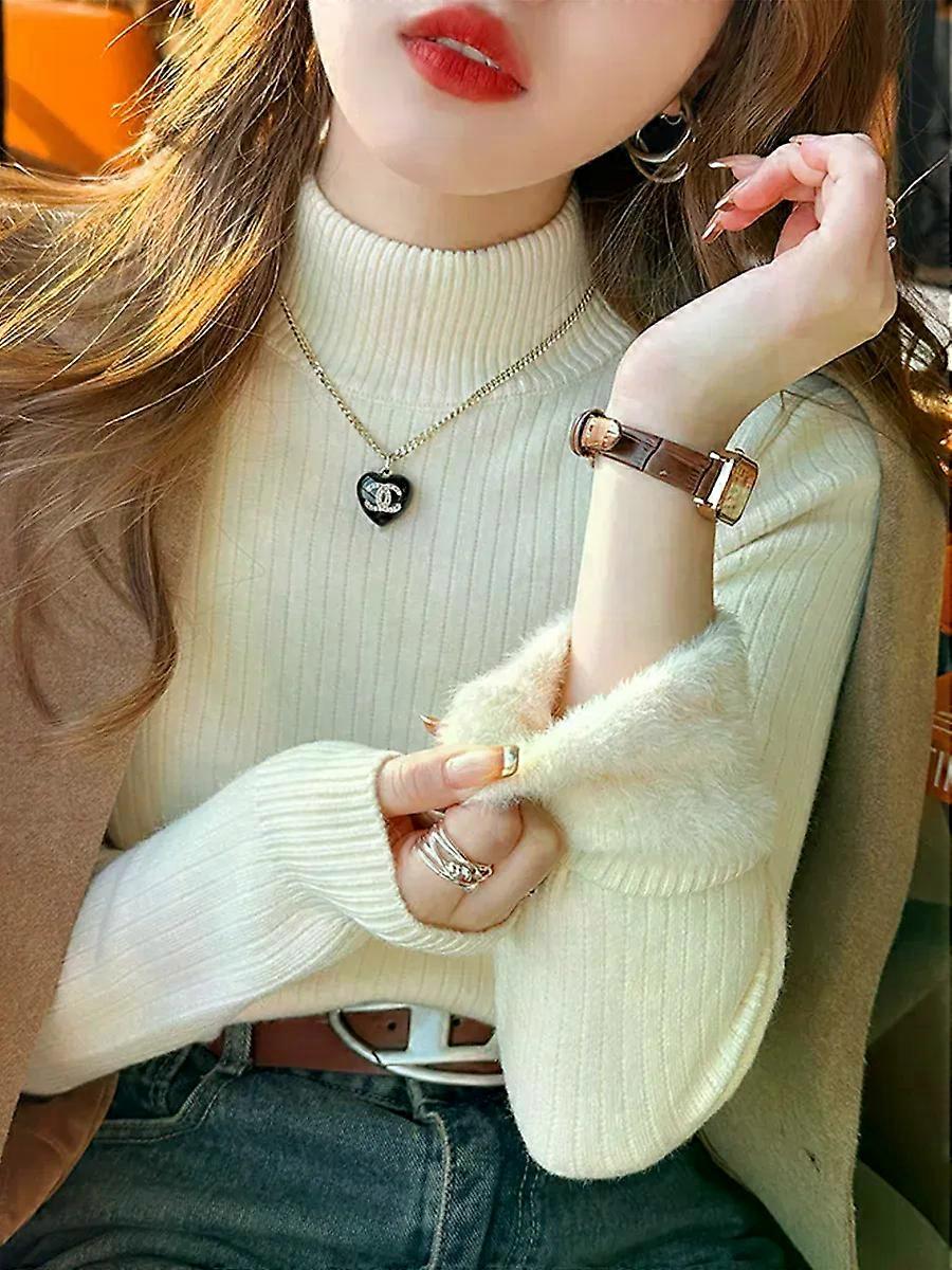 Women s Turtleneck Sweater Winter 2025 Retro Red with Velvet Lining Thickened Inner Wear Thermal Knitting Bottoming Shirt