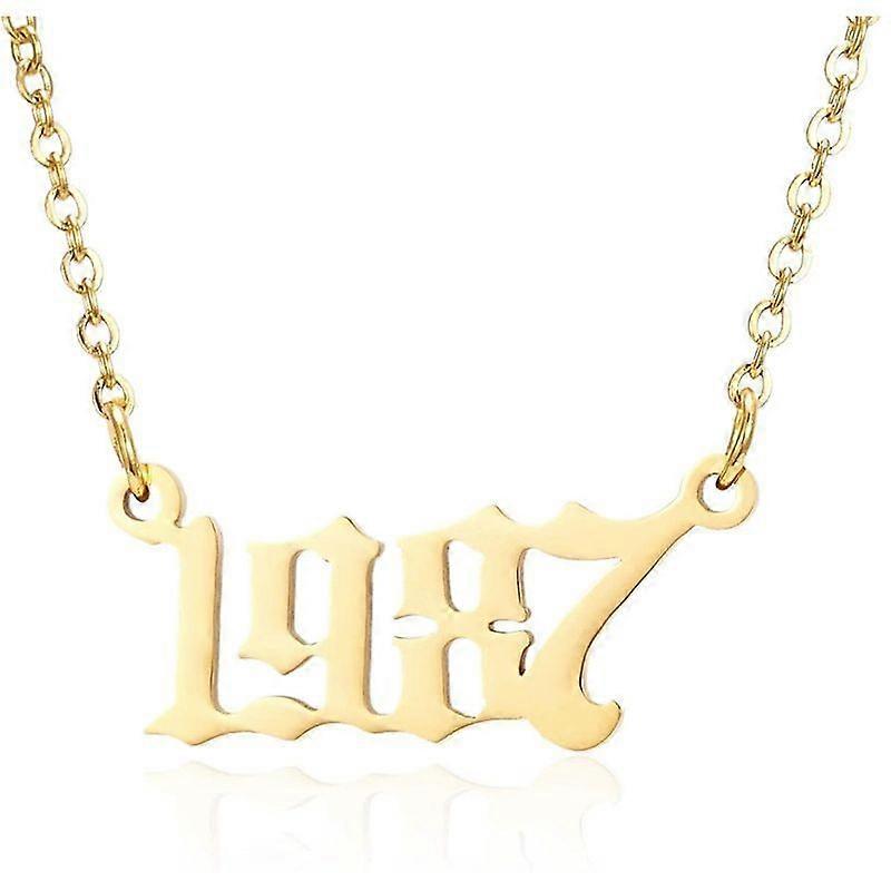 Collana Minglan con ciondolo in acciaio inossidabile con numero e anno di nascita in oro/argento