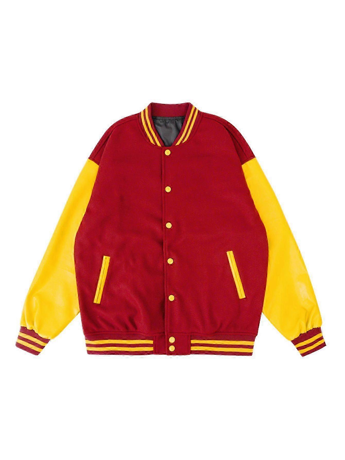 Spring And Autumn Men's Baseball Jackets, Loose Retro School Style, Versatile Outerwear, Pu Leather Patchwork, Versatile School Team Jackets 26s