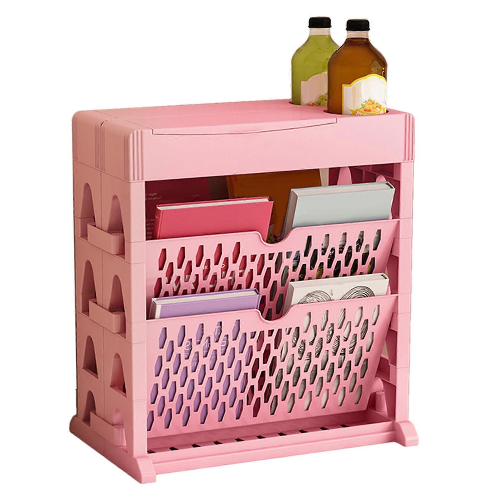 Book Rack Storage Bookshelf Double Row 2-Layer Pink Large Capacity