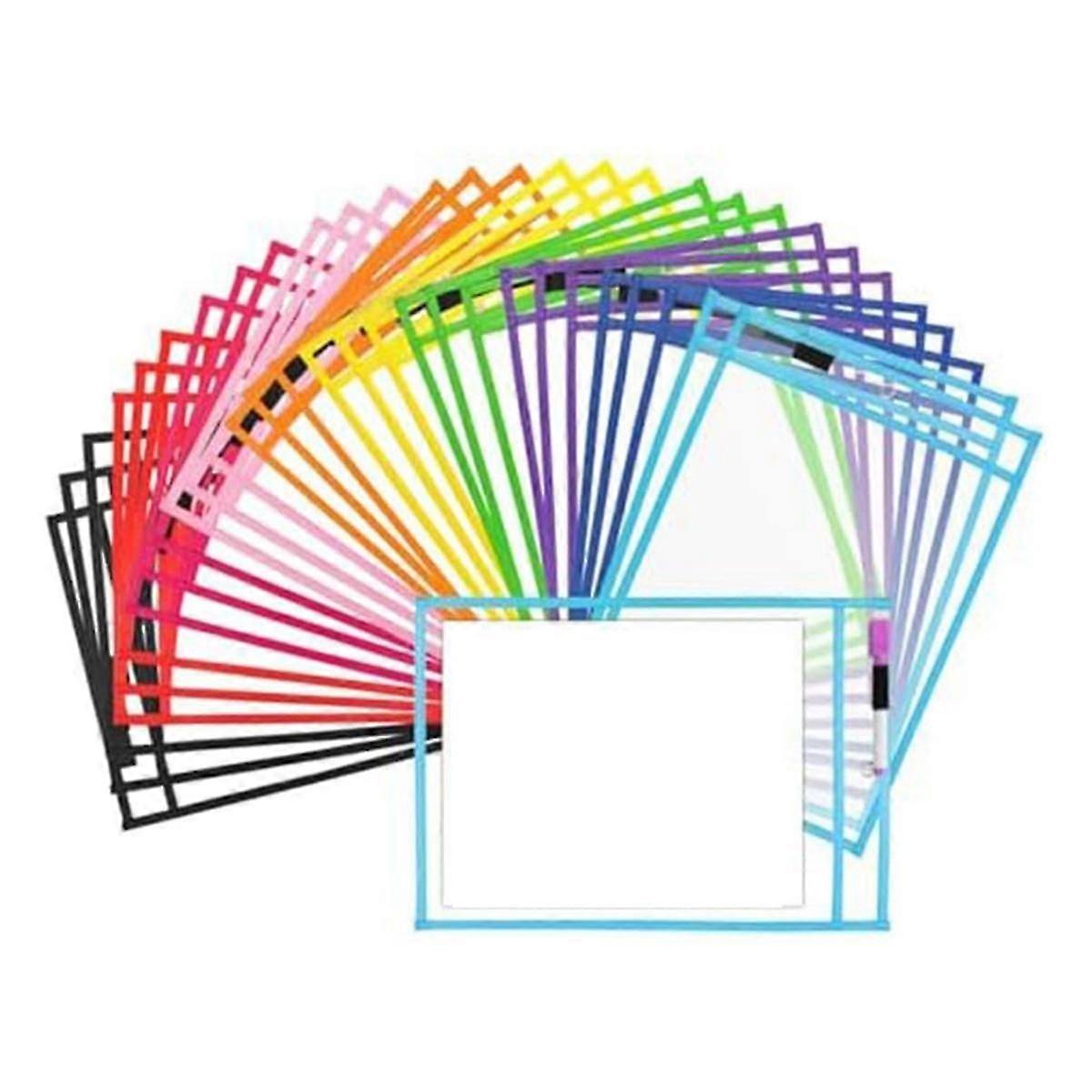 30PCS Poches effaçables à sec, Extra LargeCouvertures de poche effaçables à sec réutilisables, porte-billets, Teacher Suppl