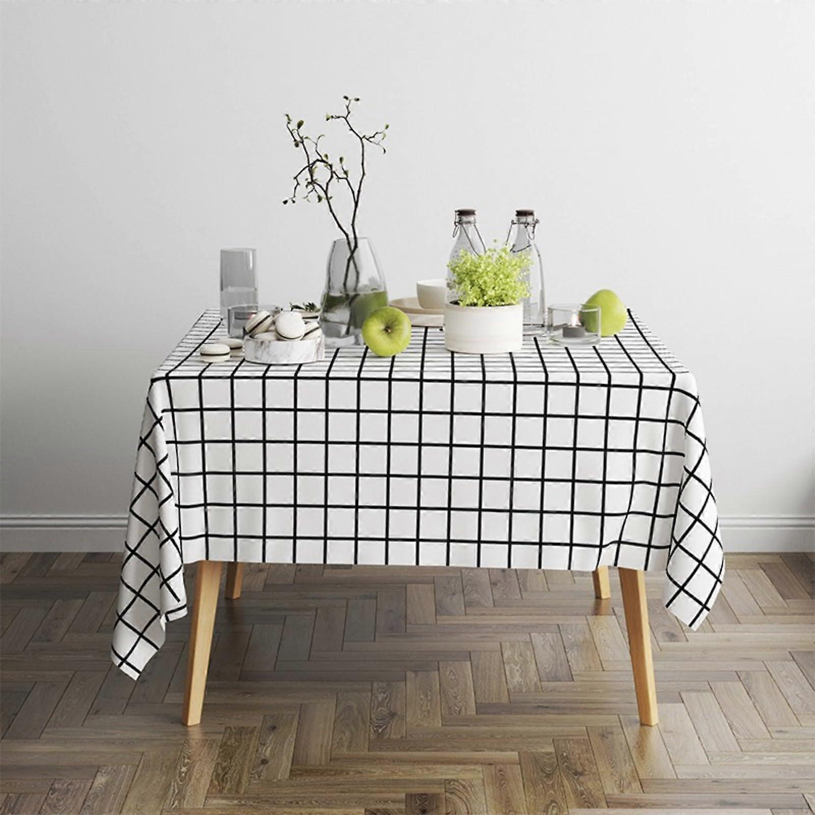 Tablecloth Cotton Linen Blend Rectangular 60x90 Cm White Damask Style For Dining Tables Machine Washable