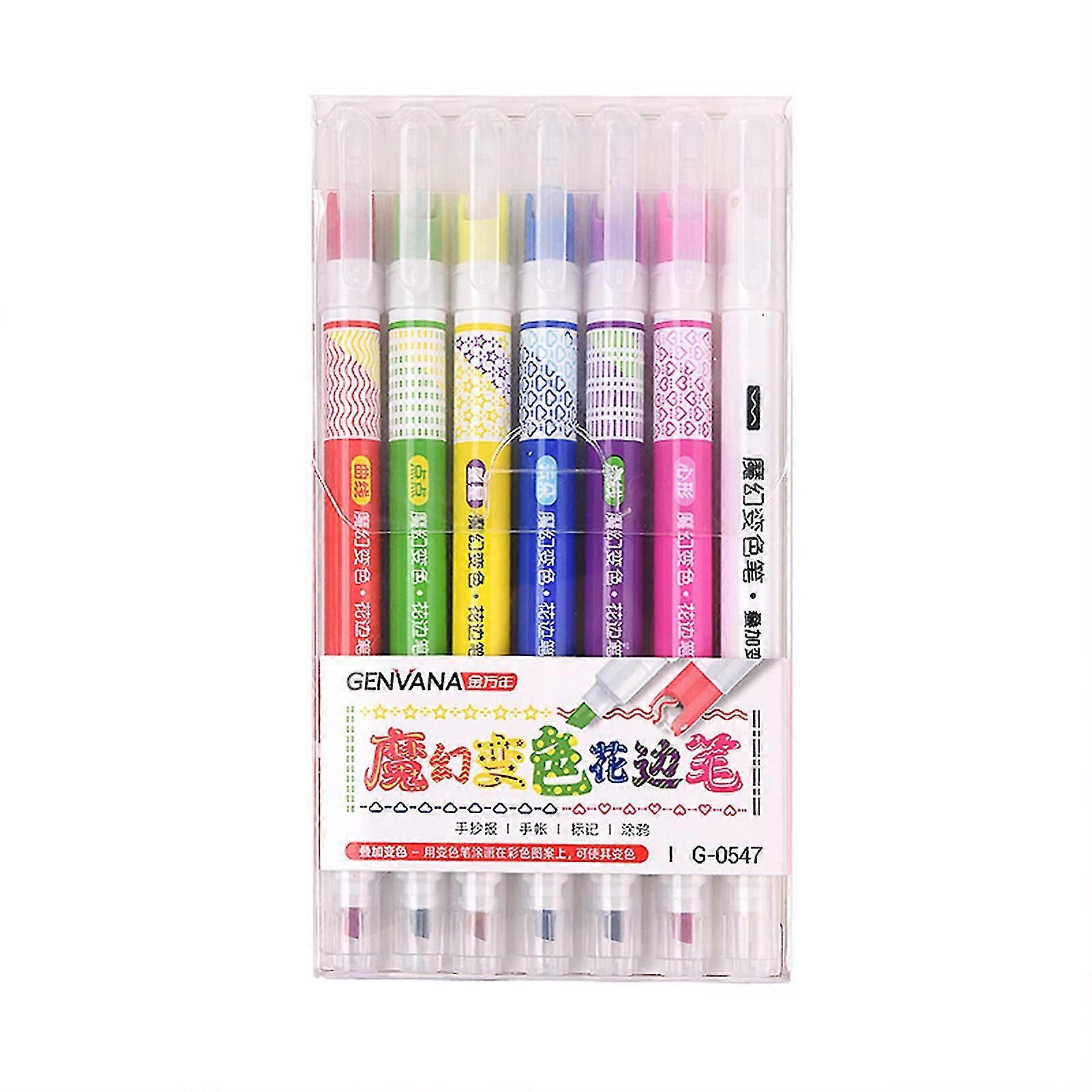7pcs Double Head Fluorescent Marker Pen With 7 Different Colors Highlighters For Card Crafts Making
