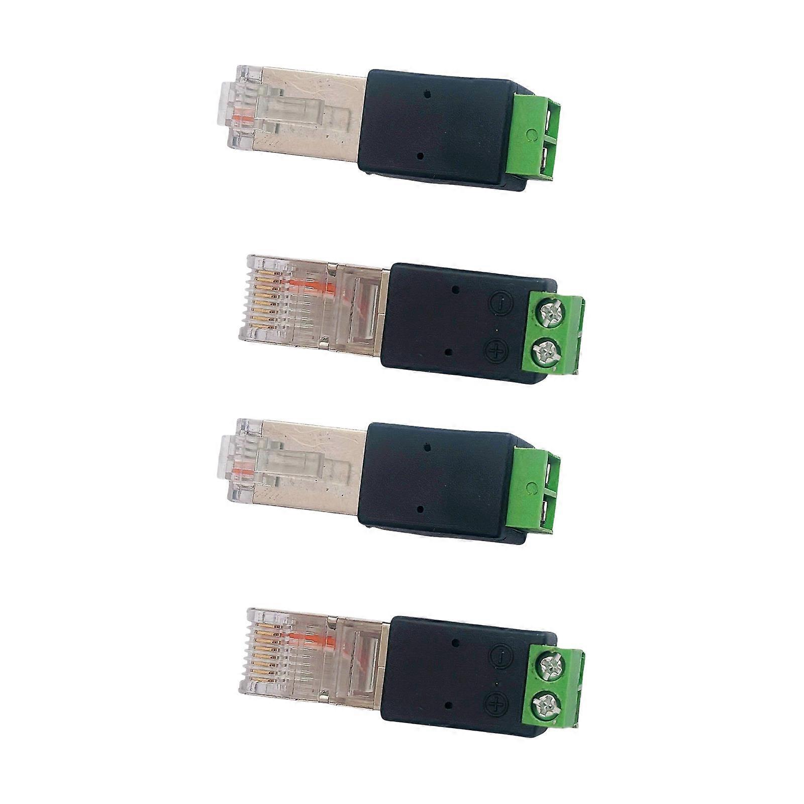 4Pcs RJ45 Male to 485 Connector Splitters Replacement Networks Connector Crystal Head Adapters 2Pin Green Terminals Adapters Multicolor