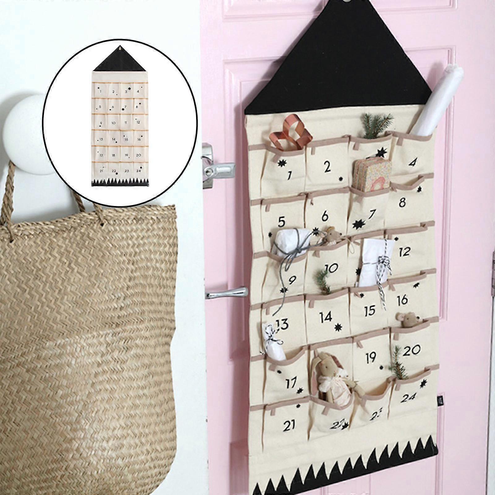 Christmas Advent Calendar Hanging Reusable with Pockets for Countdown Decor