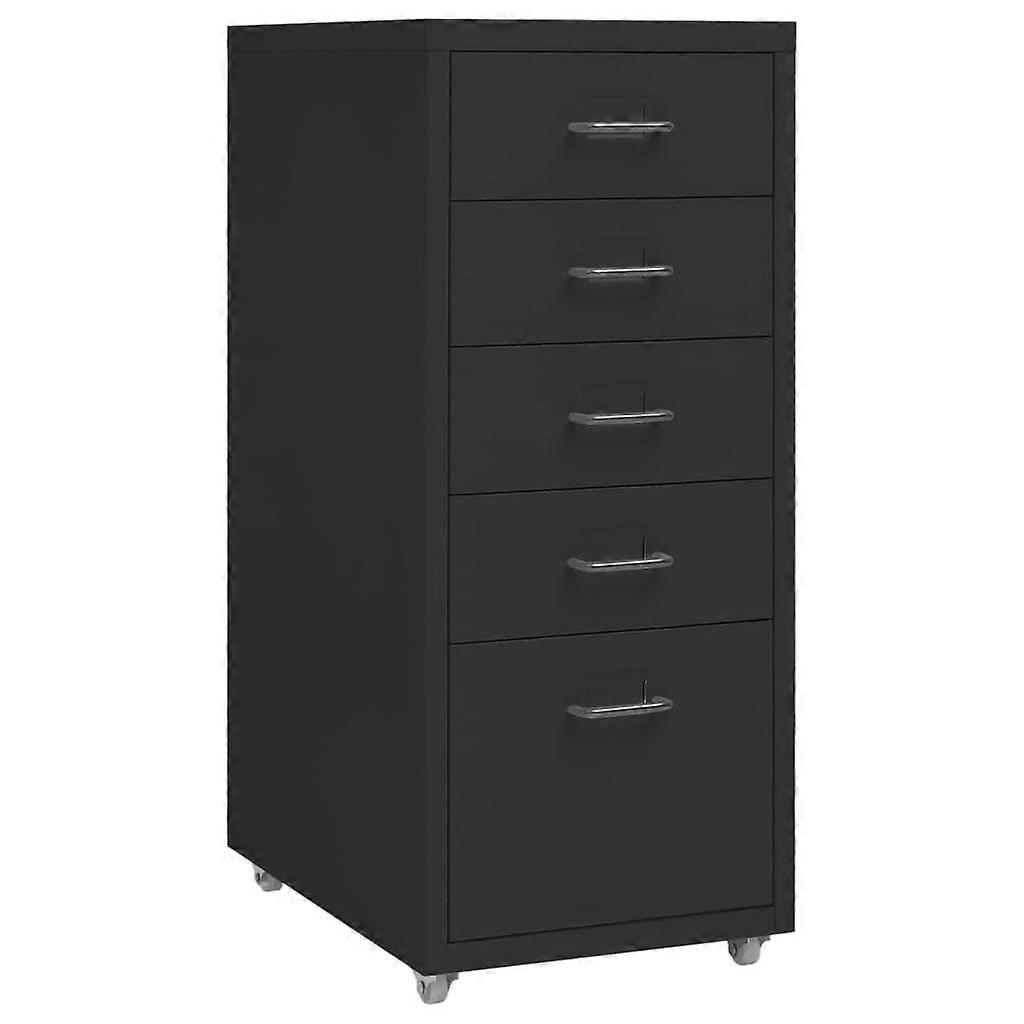 Metal Mobile File Cabinet 5Drawer Office Filing Cabinet With LabelReady Handles 4Wheel Mobility Black