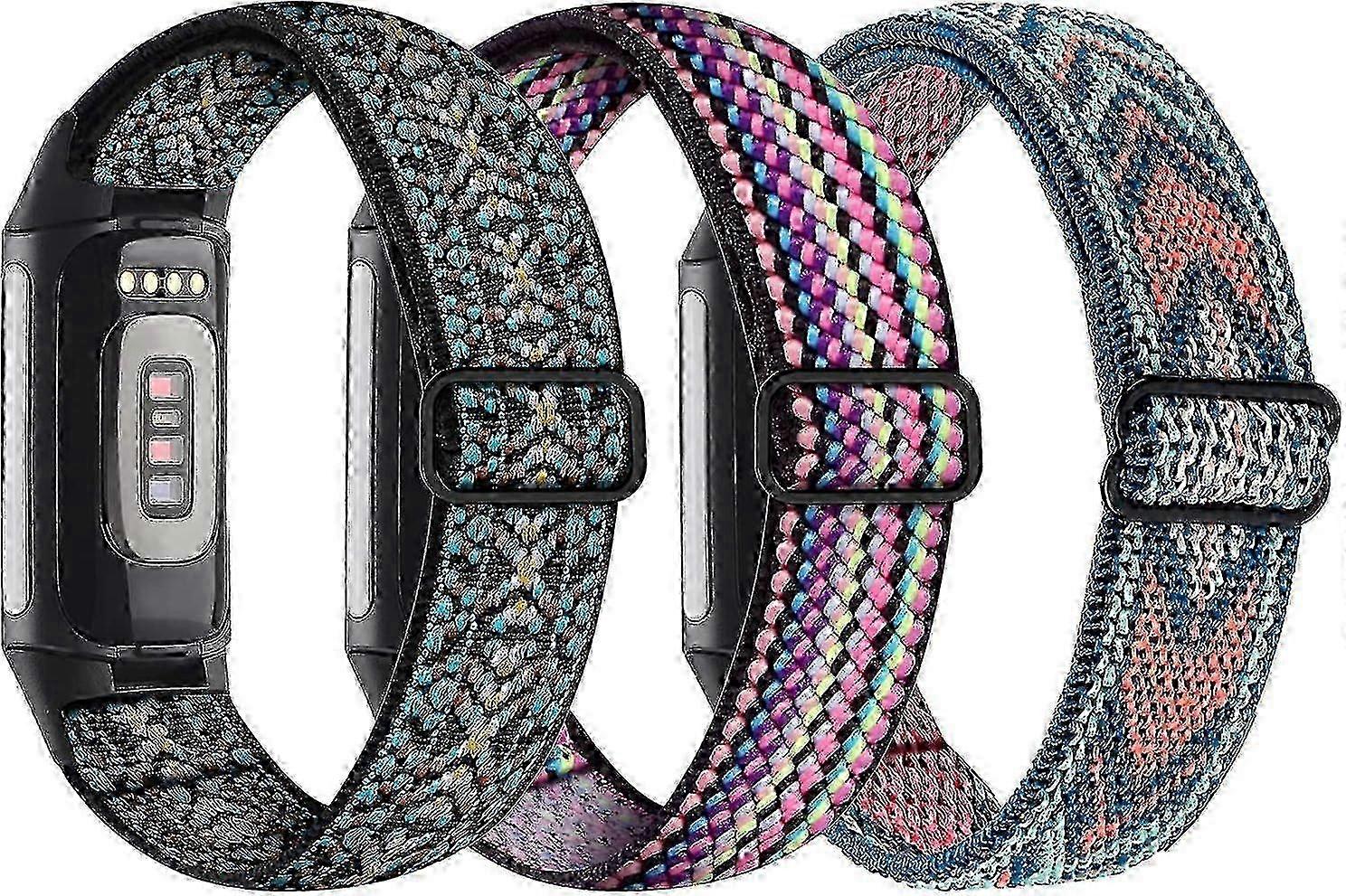 3 Pack Elastic Nylon Straps For Fitbit Charge 5 - Adjustable Fabric Breathable Replacement Straps