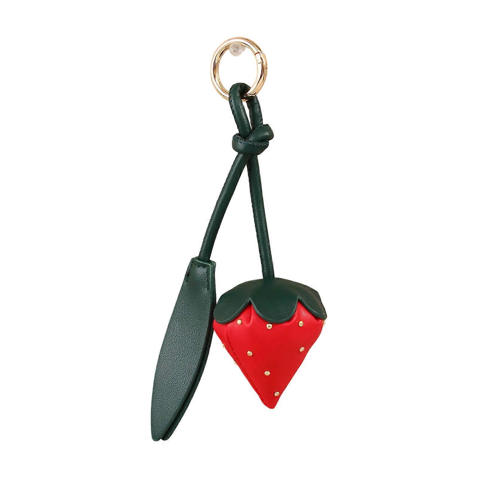 Playful Strawberry Keyring Accessory Water Resistant PU Leather Key Holder Stylish Keychain Charm For Daily Use  Red