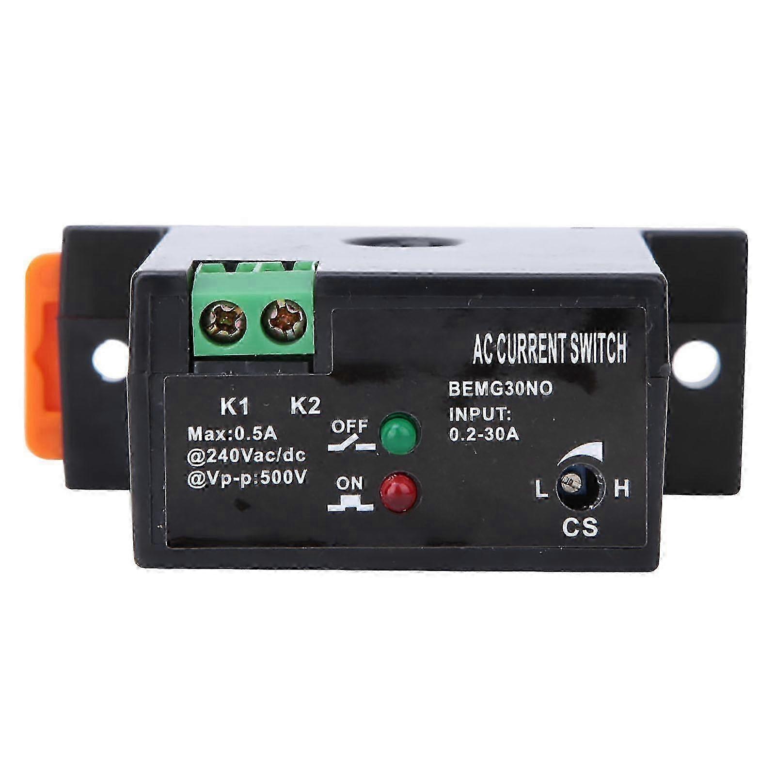 Current Sensing Switch, 0.2-30A Adjustable Current Sensing Switch NO/NC Flameproof Self-Powered Controller, for 0-240V AC&DC Circuit with 35mm