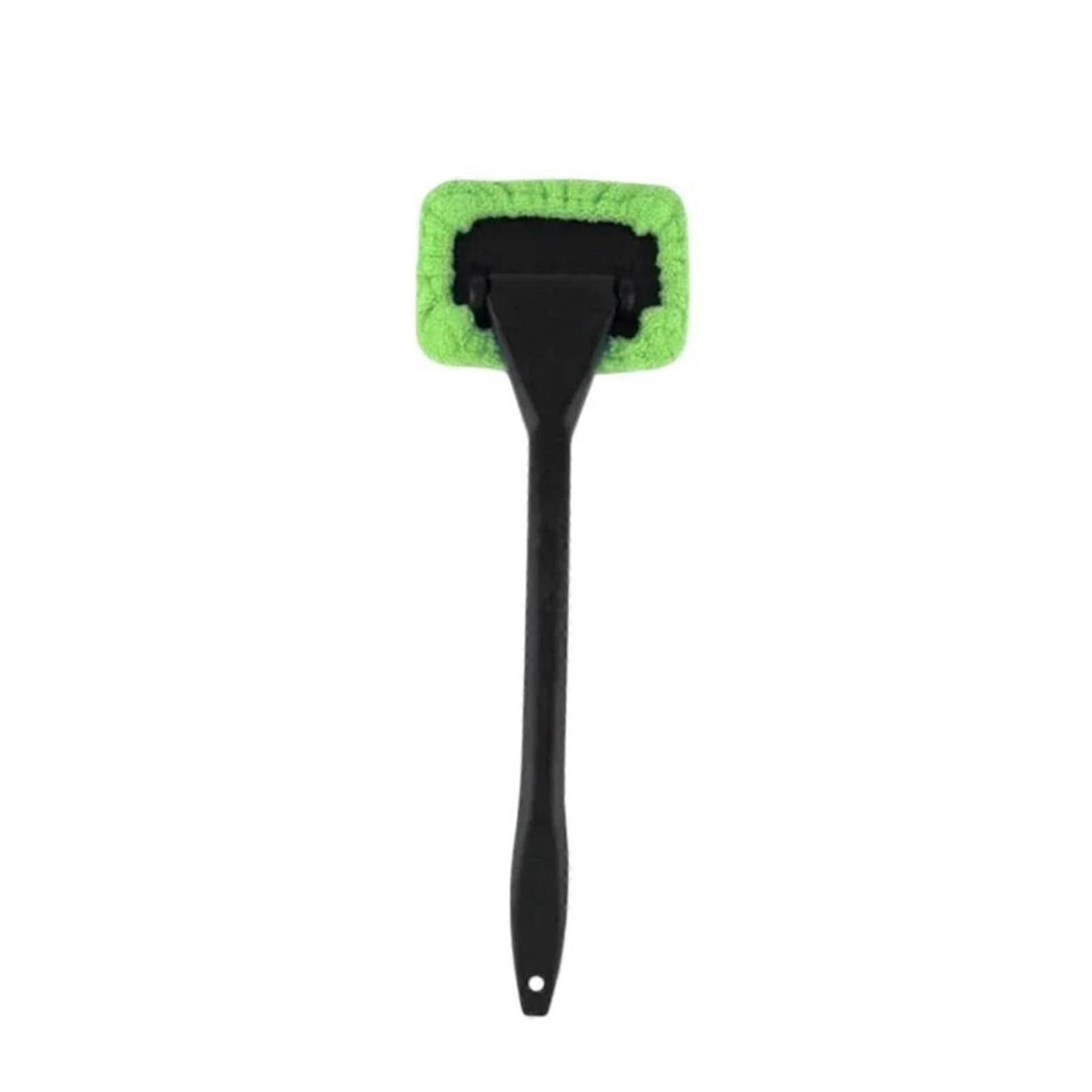 Car Window Cleaning Brush Kit with Long Handle Windshield Washer Tool and Microfiber Towel Green