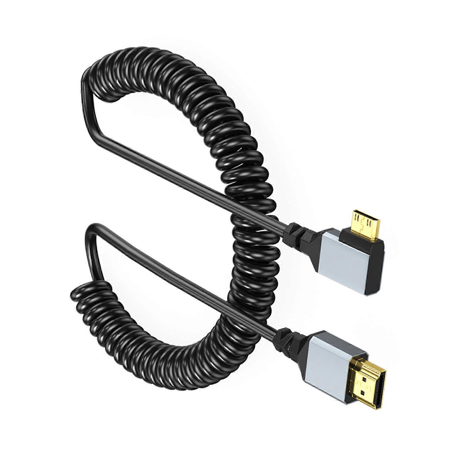 Coiled Mini Video Cable 90 Degree Angled Option 4K60Hz Display Bidirectional for Tablets Laptops Video Cards 50-200CM Multicolor